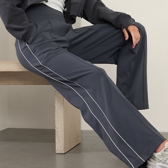 Athleta Venice wide leg, track strip pant Granite blue, white stripe - Picture 2 of 10